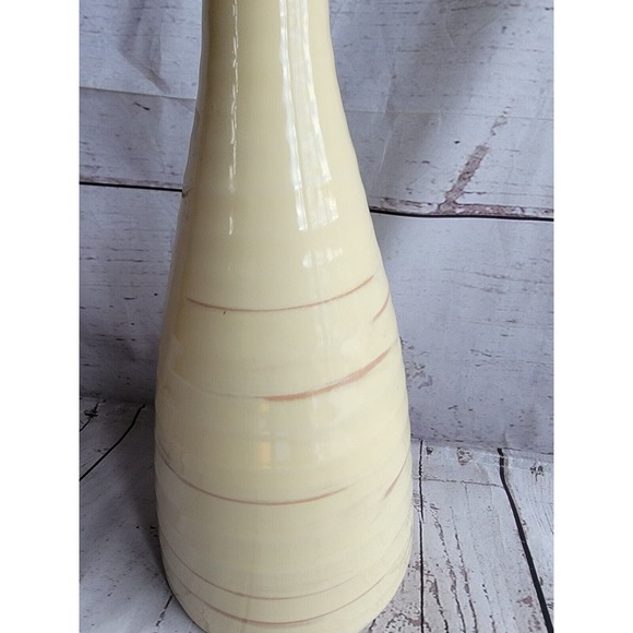 Ethan Allen Pottery Cream Colored Brown Streaks Ribbed Vase Made In Italy 12 In - Picture 4 of 7